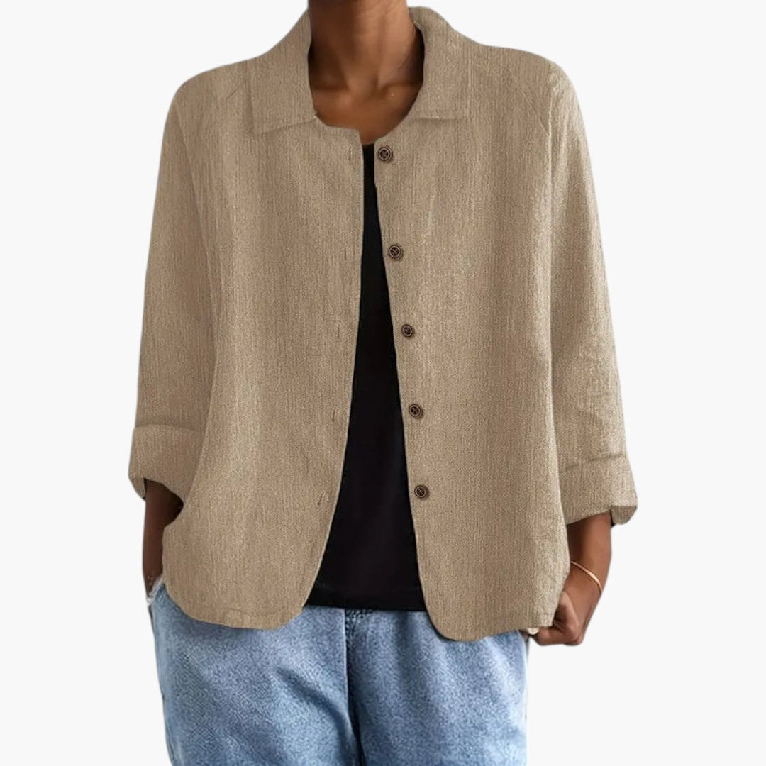 Women's Top with Button Closure and Long Sleeves