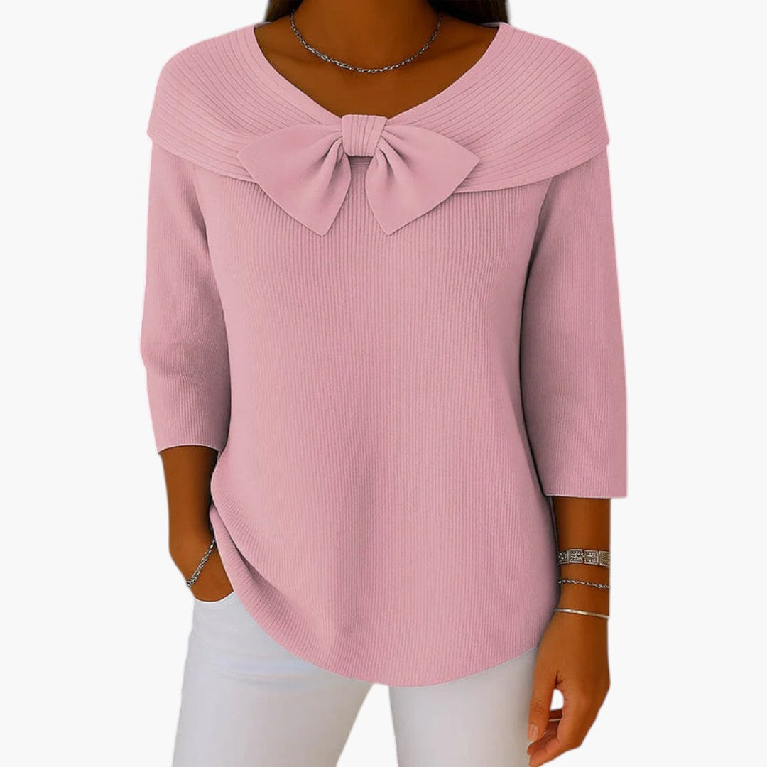 Women's Knit Top with Bow Detail and Long Sleeves