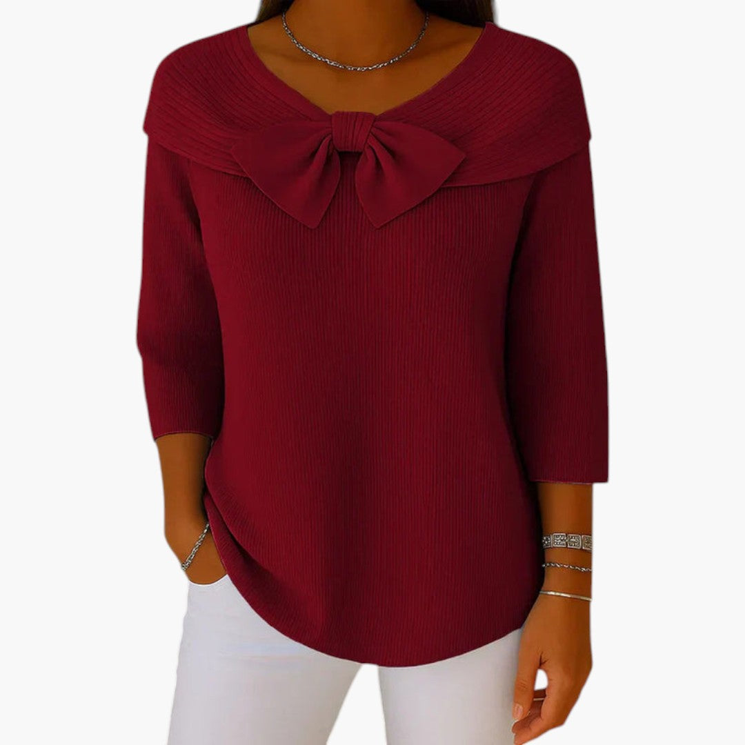 Women's Knit Top with Bow Detail and Long Sleeves