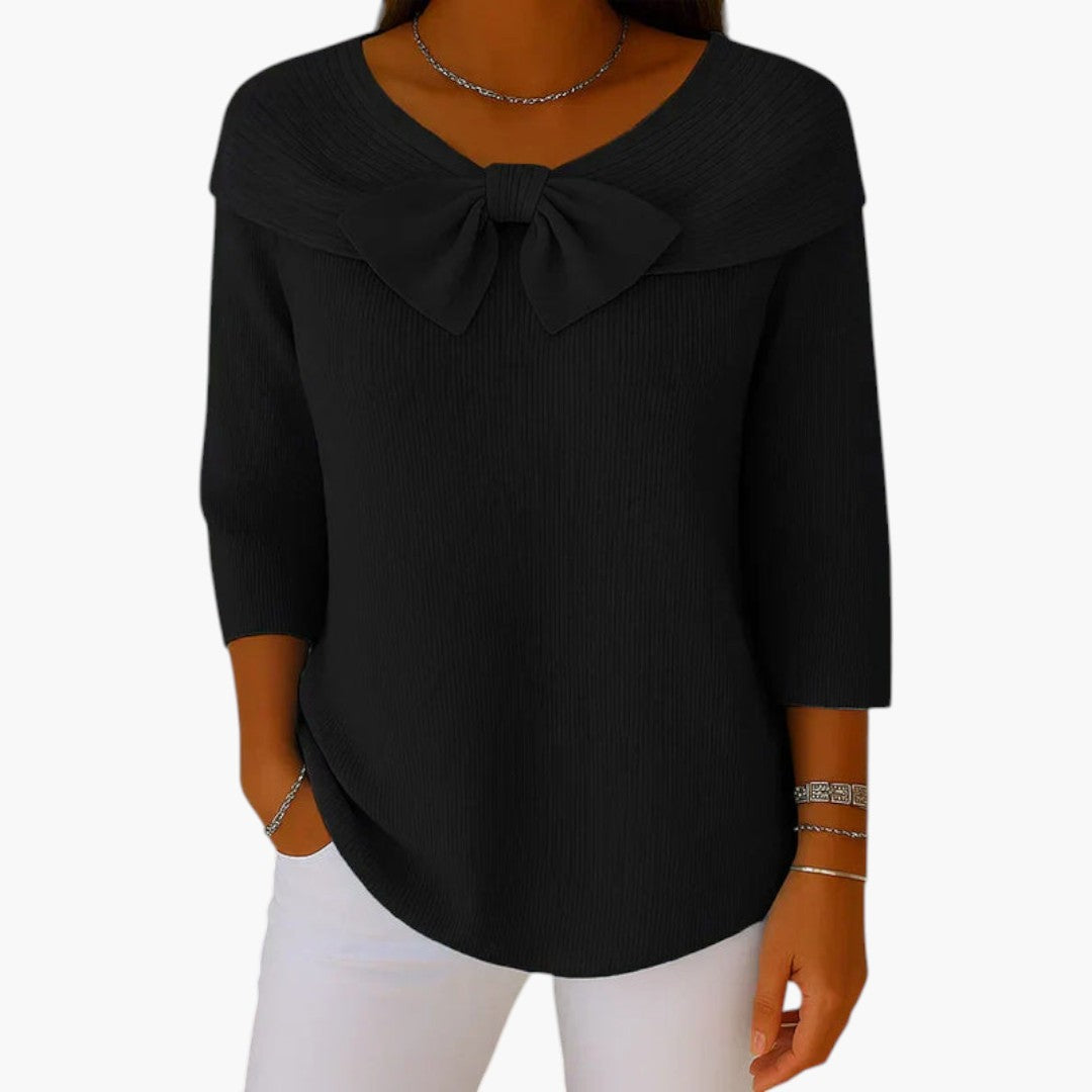 Women's Knit Top with Bow Detail and Long Sleeves