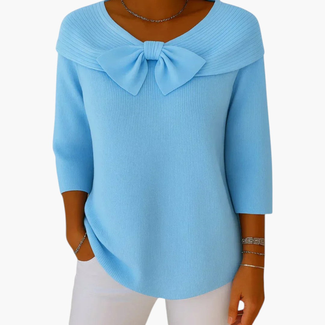 Bavane | Women's Knit Top with Bow Detail and Long Sleeves