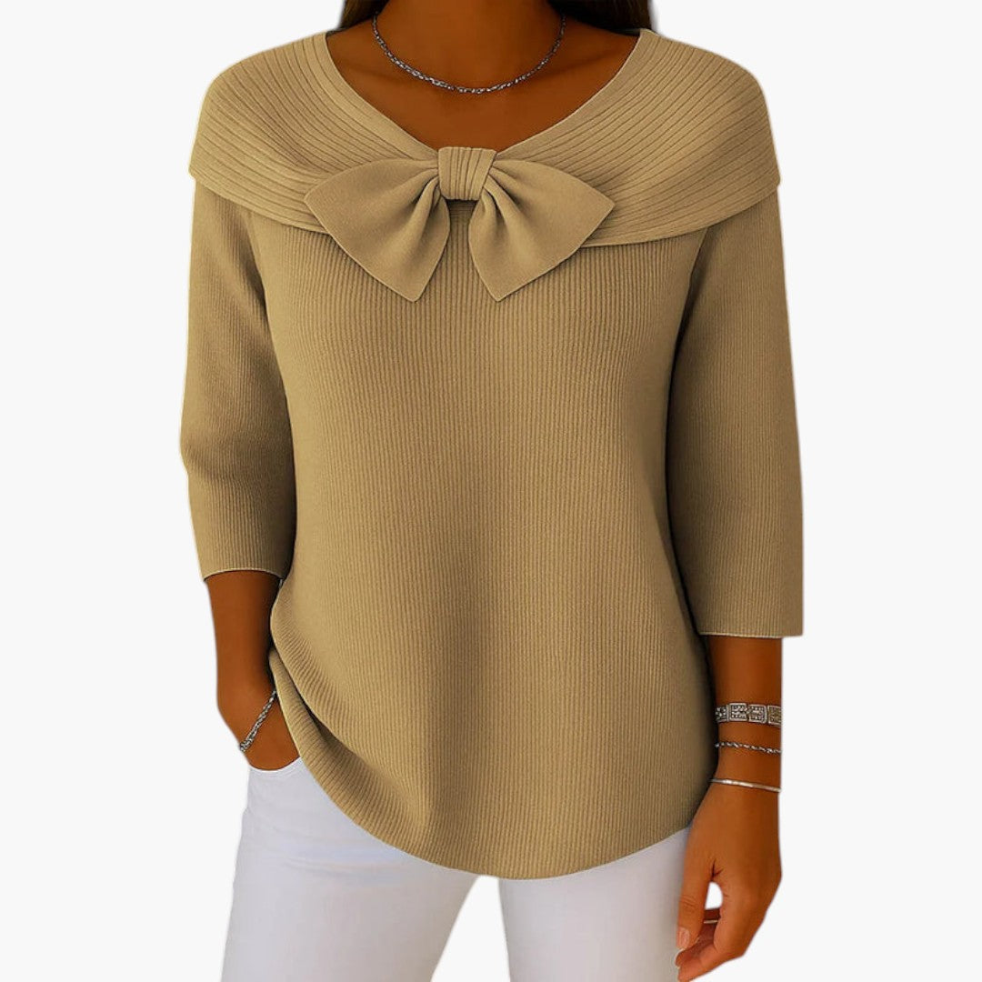 Women's Knit Top with Bow Detail and Long Sleeves