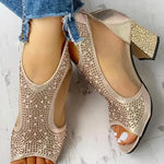 Women's Heeled Sandals with Crystal Detail and Cutouts