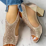 Women's Heeled Sandals with Crystal Detail and Cutouts