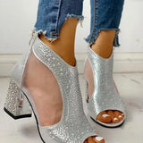 Women's Heeled Sandals with Crystal Detail and Cutouts