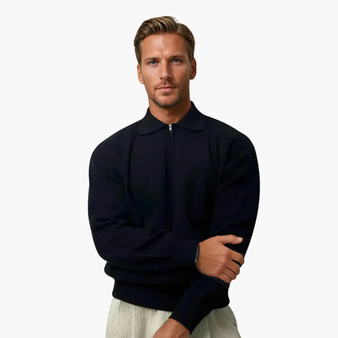 Bavane | Men's Sweater with Zip Neck and Ribbed Hem