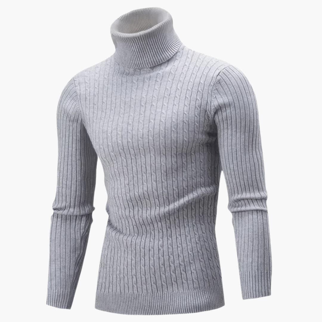 Men's Turtleneck Sweater with Ribbed Surface and Long Sleeves