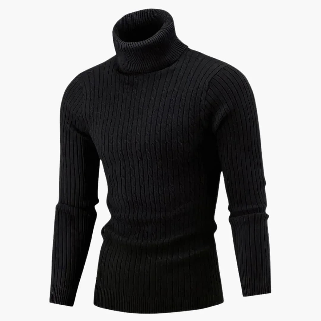 Men's Turtleneck Sweater with Ribbed Surface and Long Sleeves