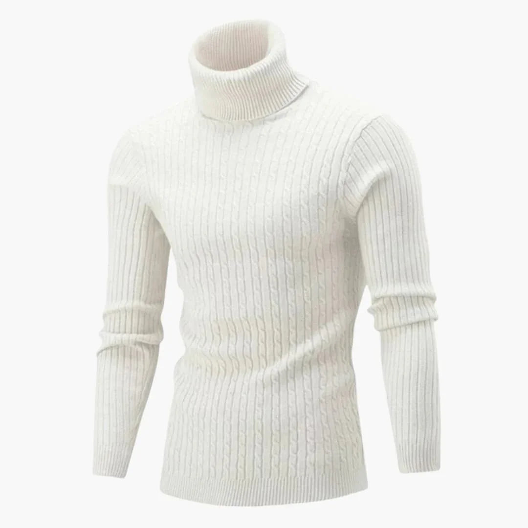 Men's Turtleneck Sweater with Ribbed Surface and Long Sleeves