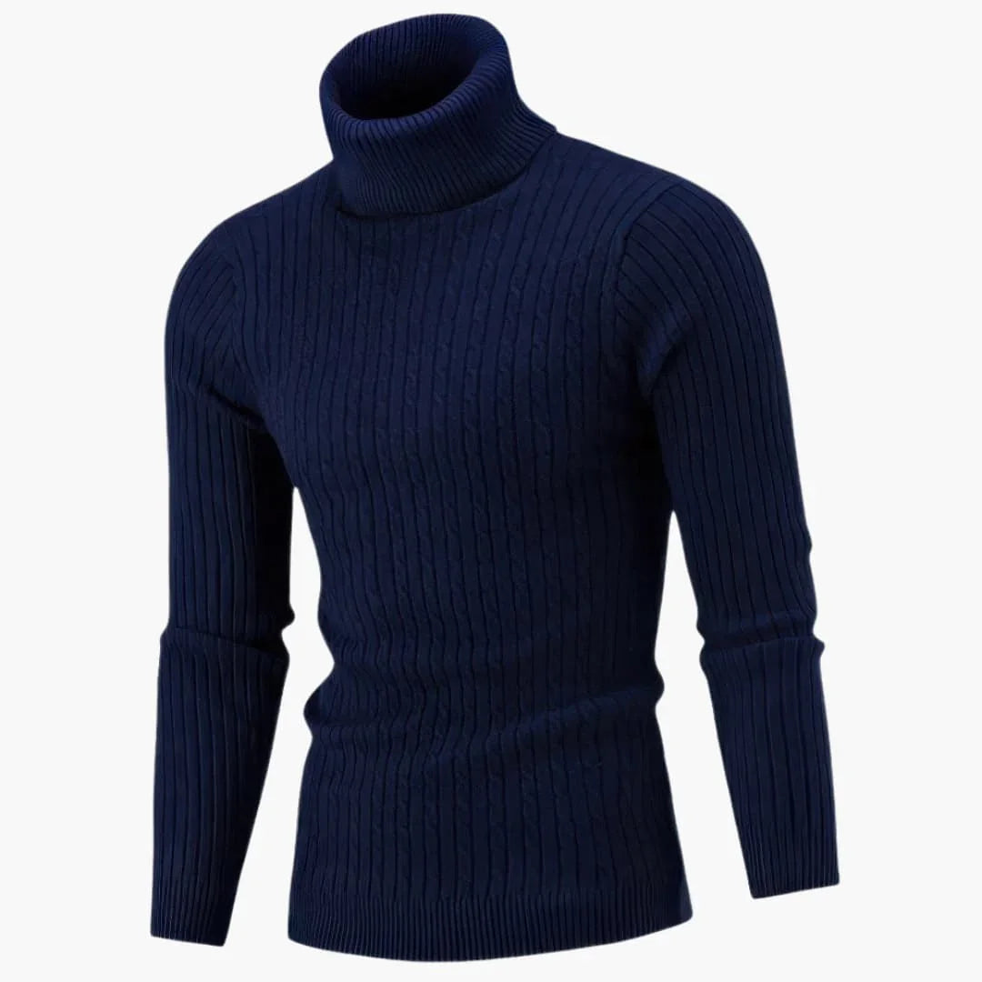 Men's Turtleneck Sweater with Ribbed Surface and Long Sleeves