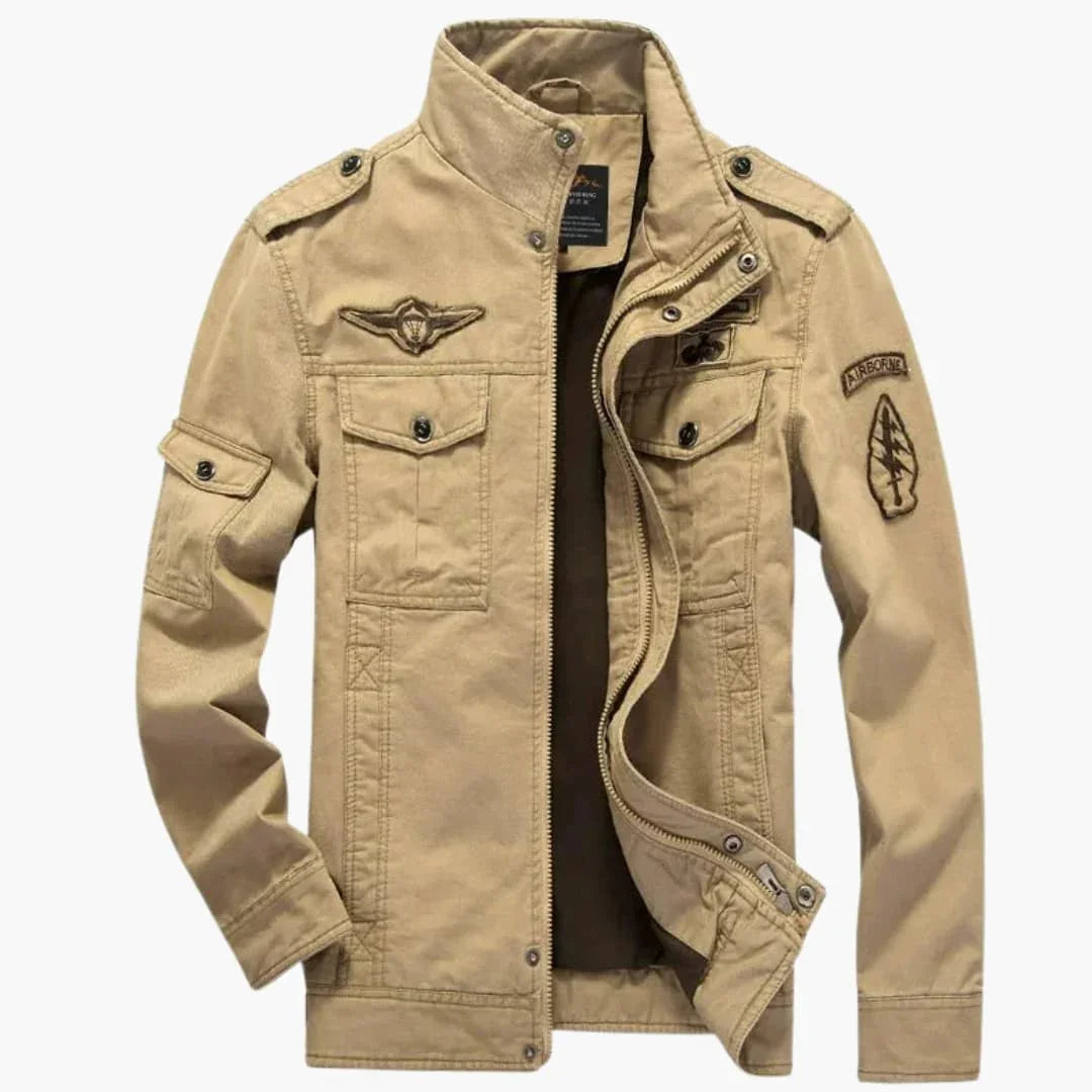 Men's Bomber Jacket with Front Zipper and Ribbed Cuffs