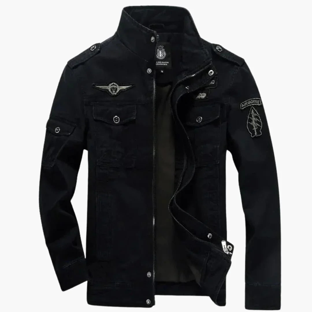 Men's Bomber Jacket with Front Zipper and Ribbed Cuffs