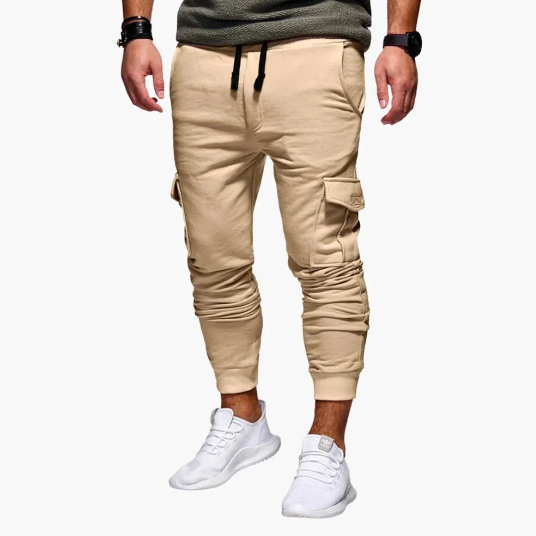 Men's Cargo Jogging Pants with Waistband and Side Pockets