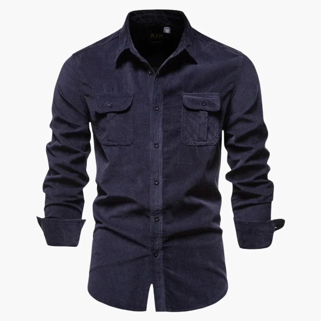 Men's Cord Shirt with Button Closure and Chest Pockets