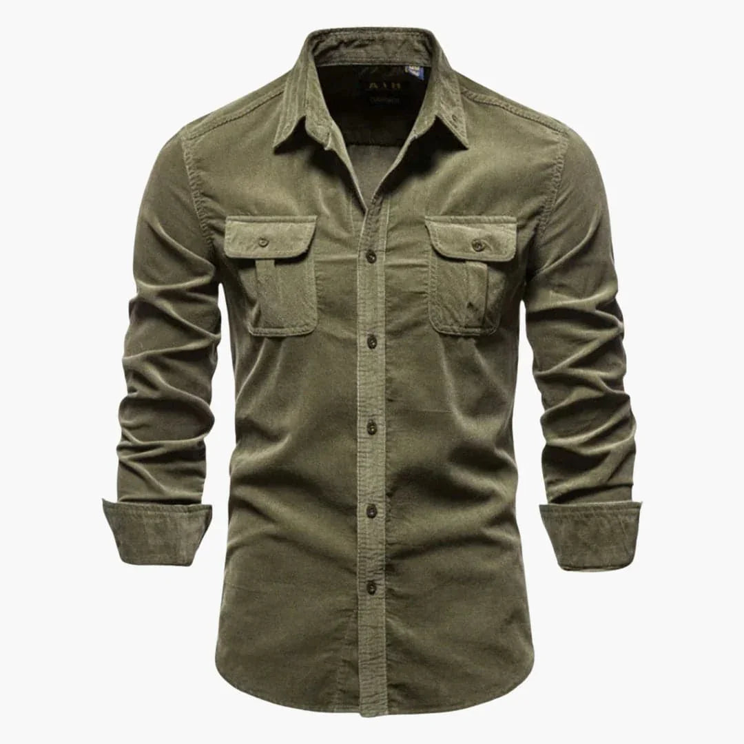 Men's Cord Shirt with Button Closure and Chest Pockets
