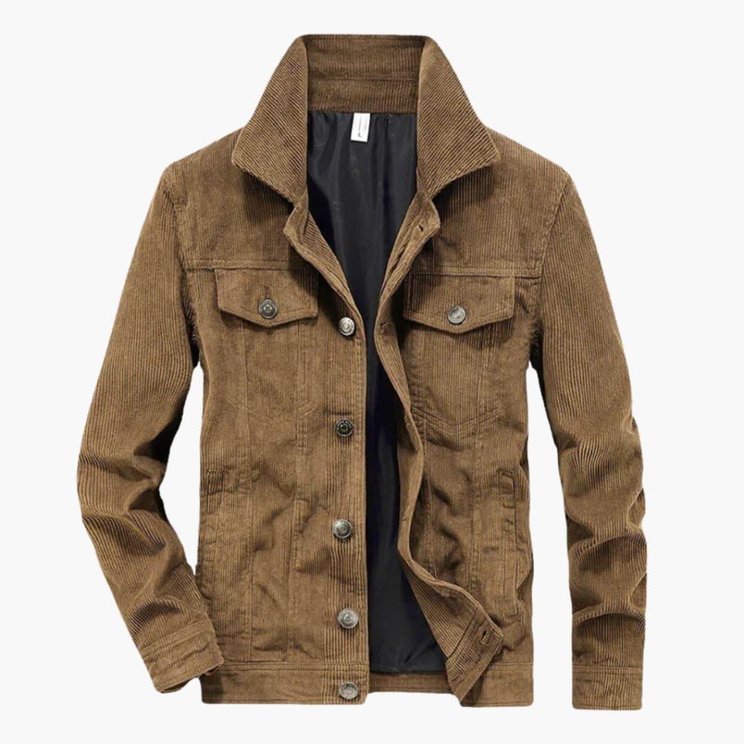 Men's Cord Jacket with Button Closure and Chest Pocket