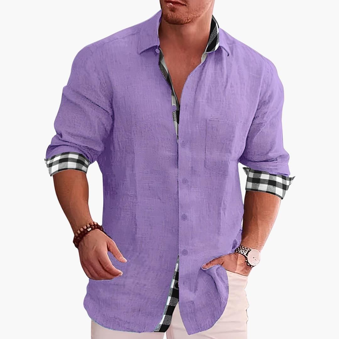 Men's Shirt with Button Placket and Check Contrast