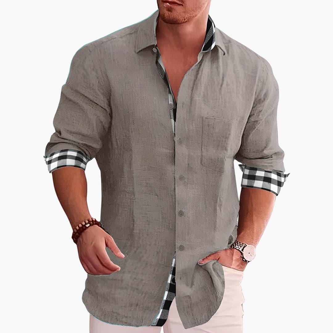 Men's Shirt with Button Placket and Check Contrast