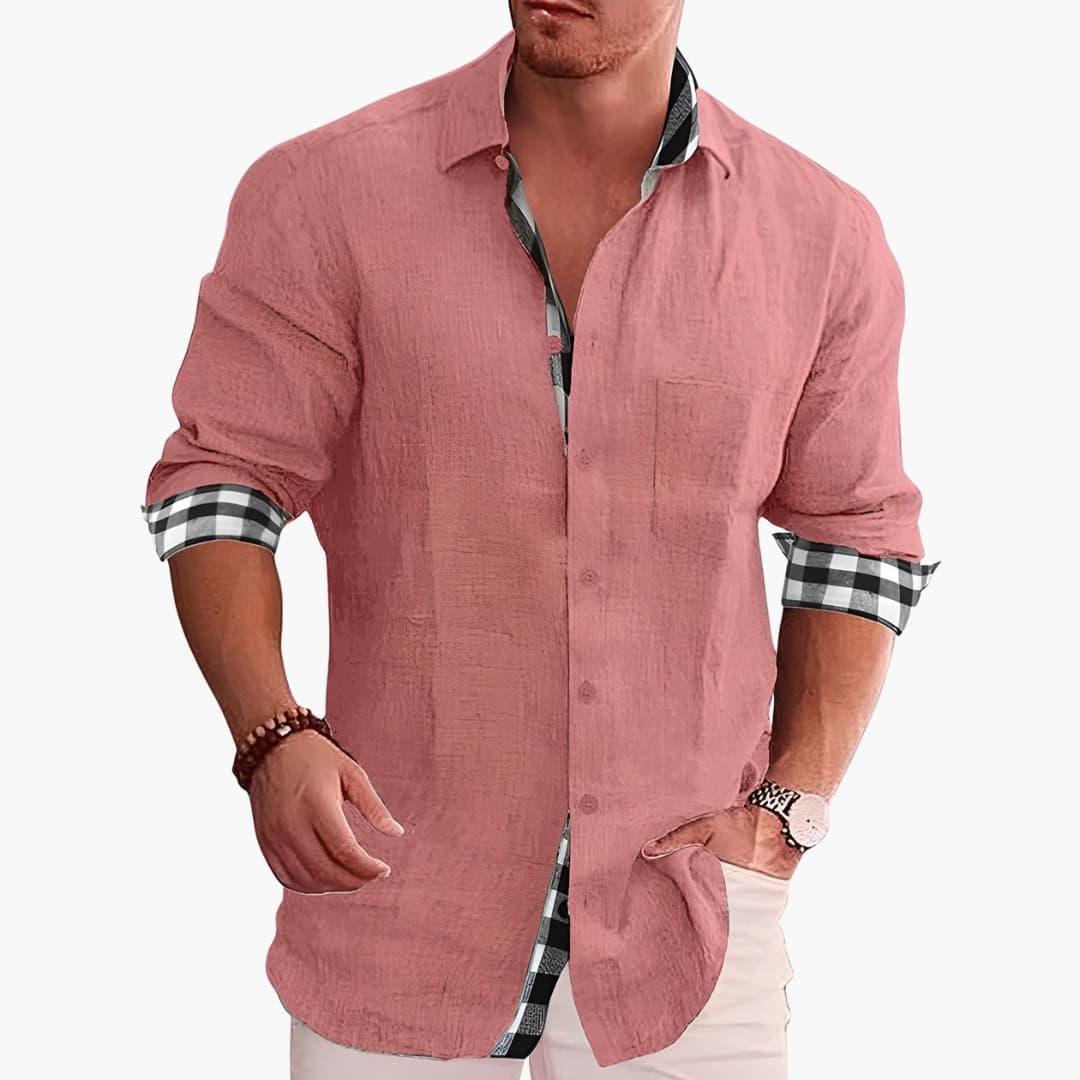 Men's Shirt with Button Placket and Check Contrast