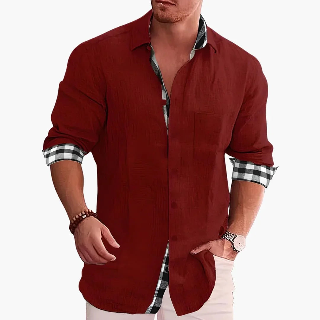 Men's Shirt with Button Placket and Check Contrast