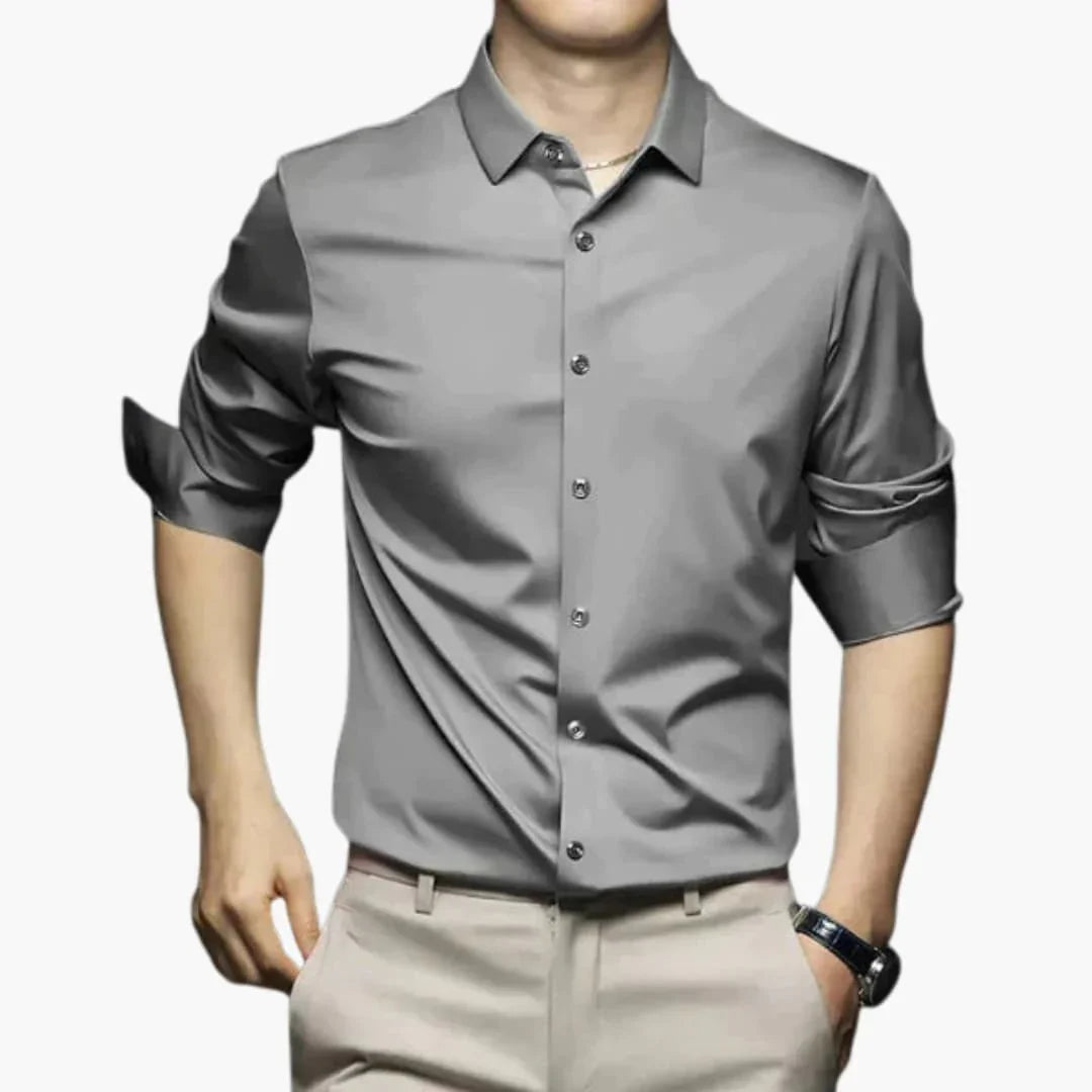 Men's Shirt with Button Placket and Long Sleeves