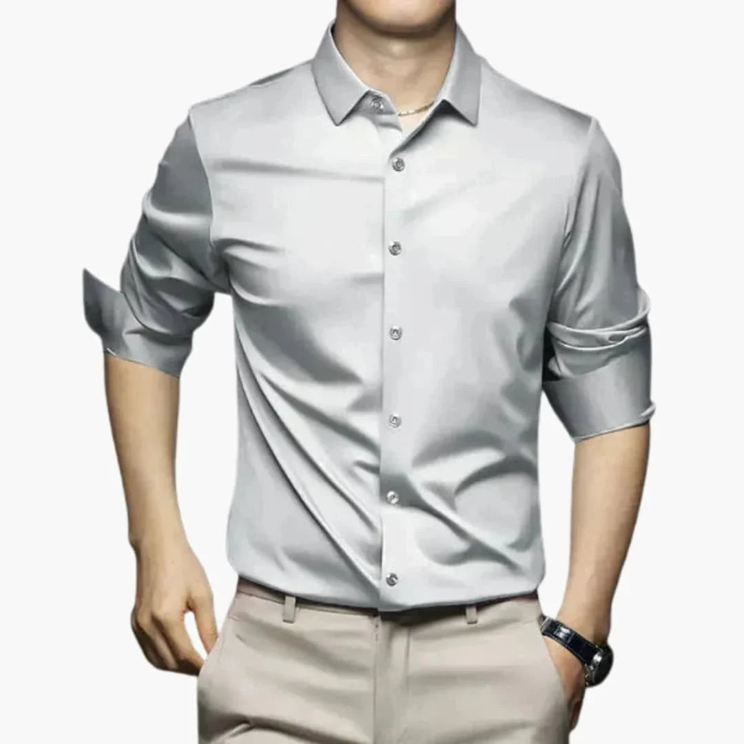 Men's Shirt with Button Placket and Long Sleeves