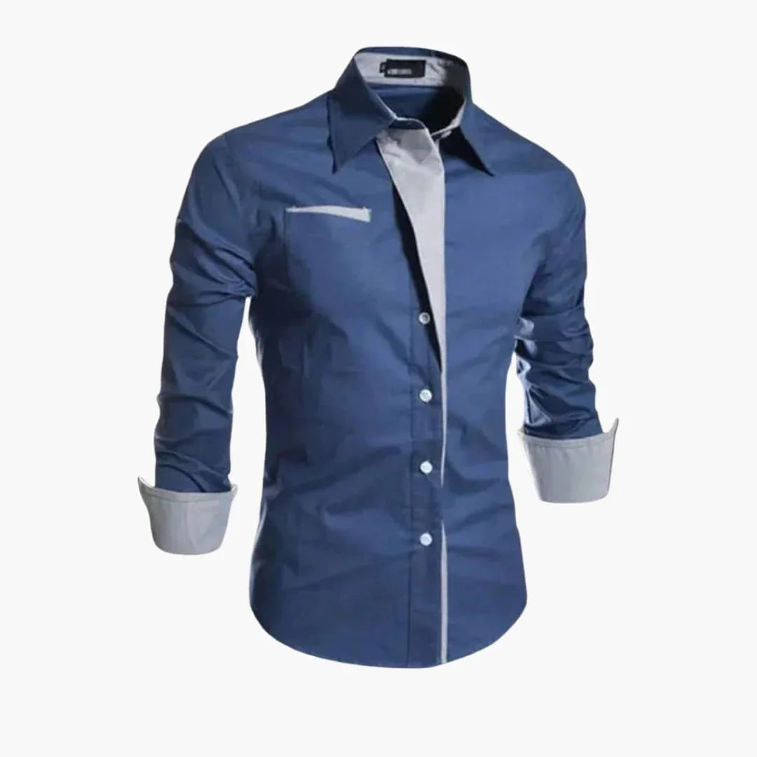 Men's Shirt with Pointed Collar and Chest Pocket