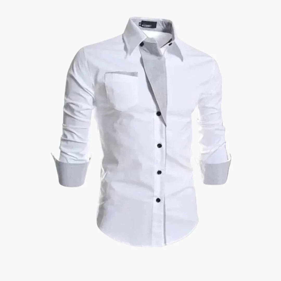 Men's Shirt with Pointed Collar and Chest Pocket