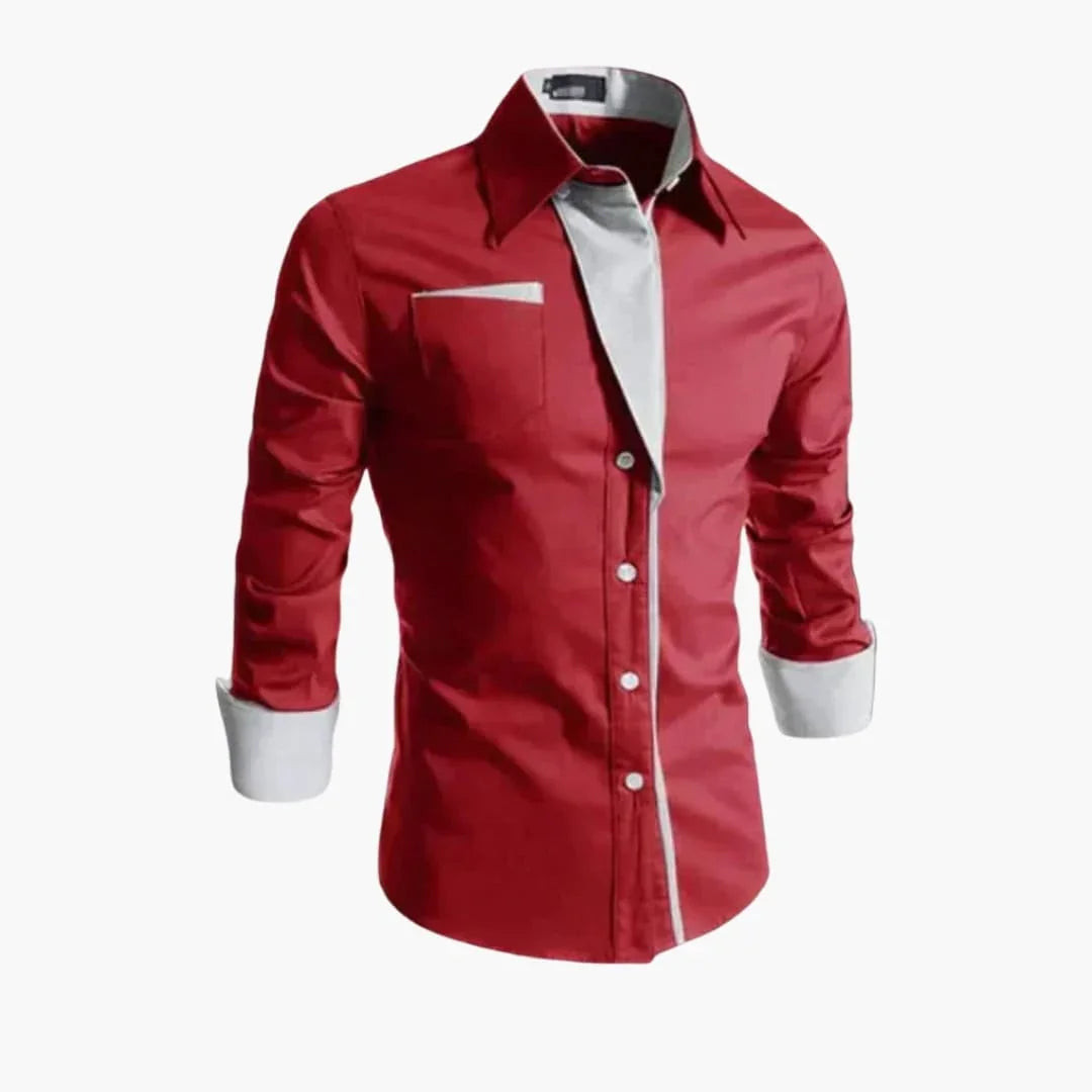 Men's Shirt with Pointed Collar and Chest Pocket