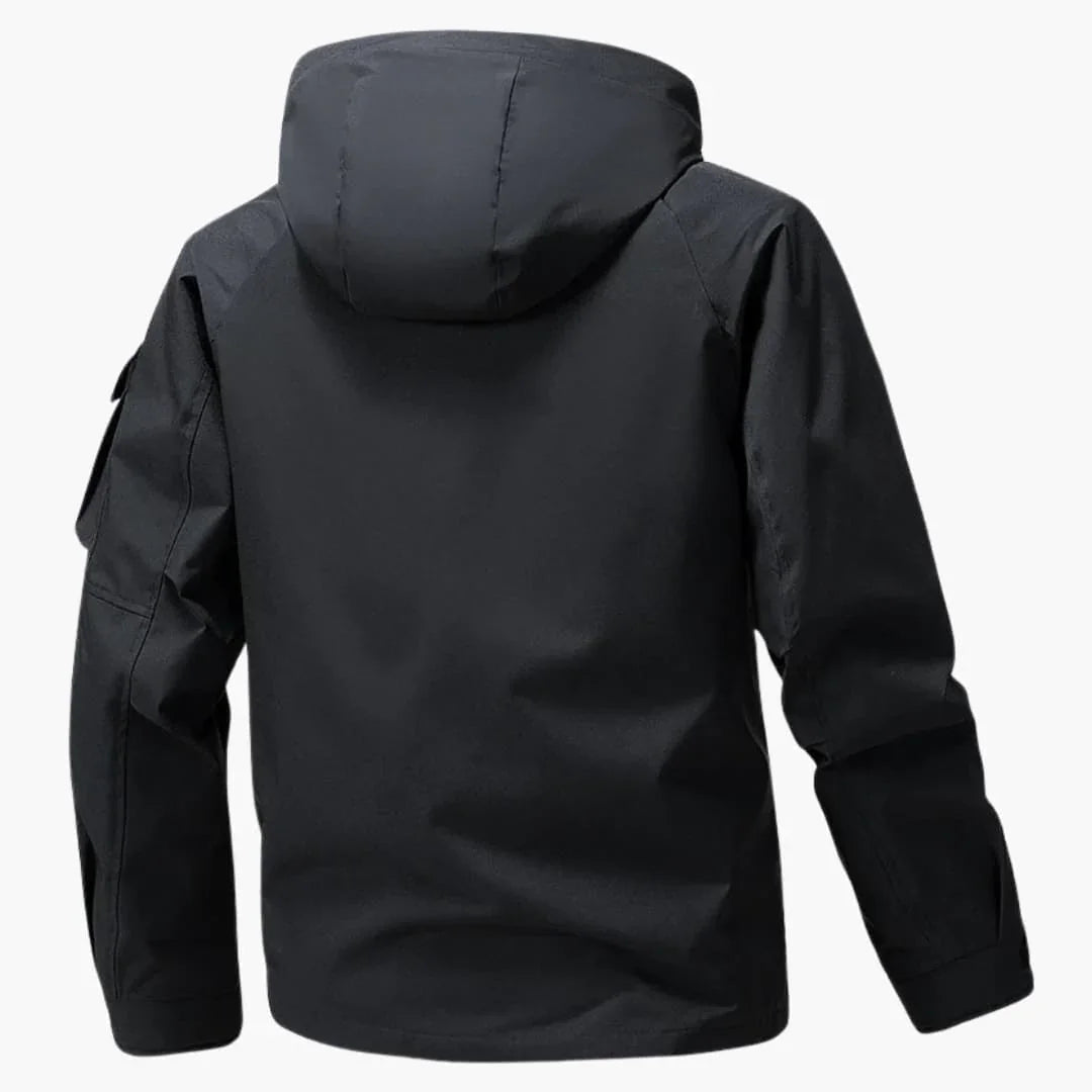 Men's Jacket with Hood, Zipper, and Multiple Pockets