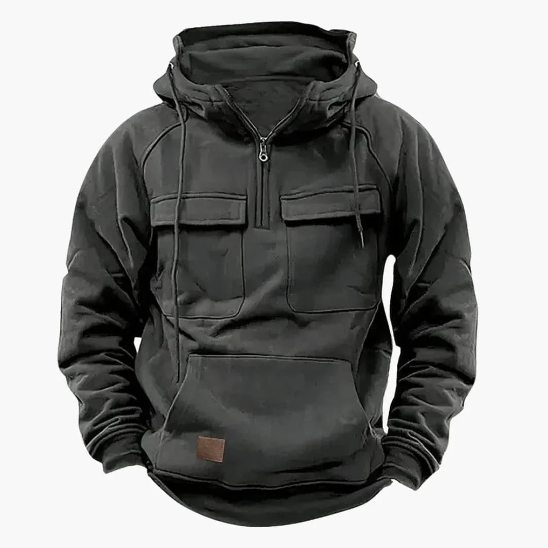 Men's Hoodie with Half Zip and Chest Pockets