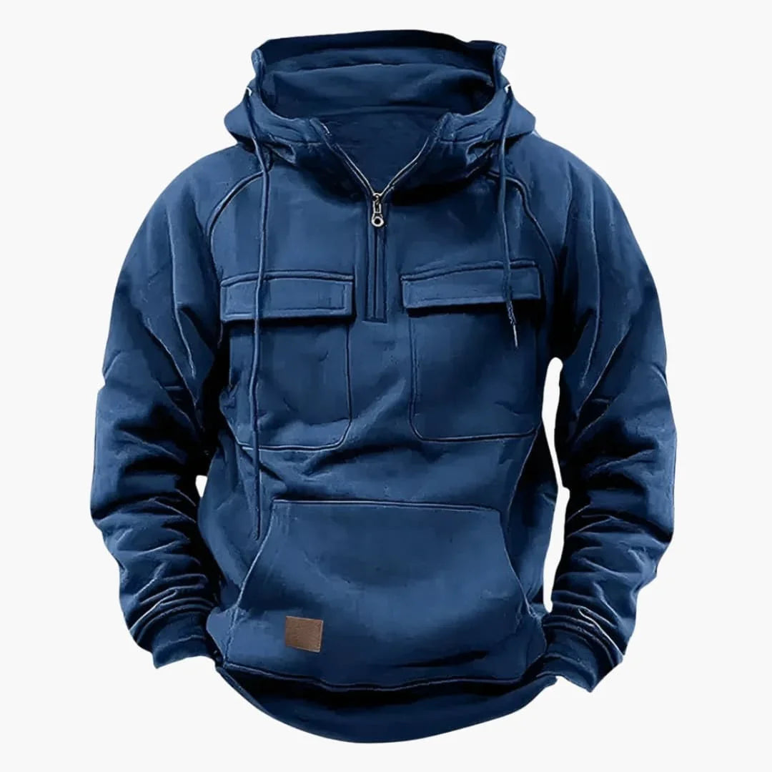 Men's Hoodie with Half Zip and Chest Pockets