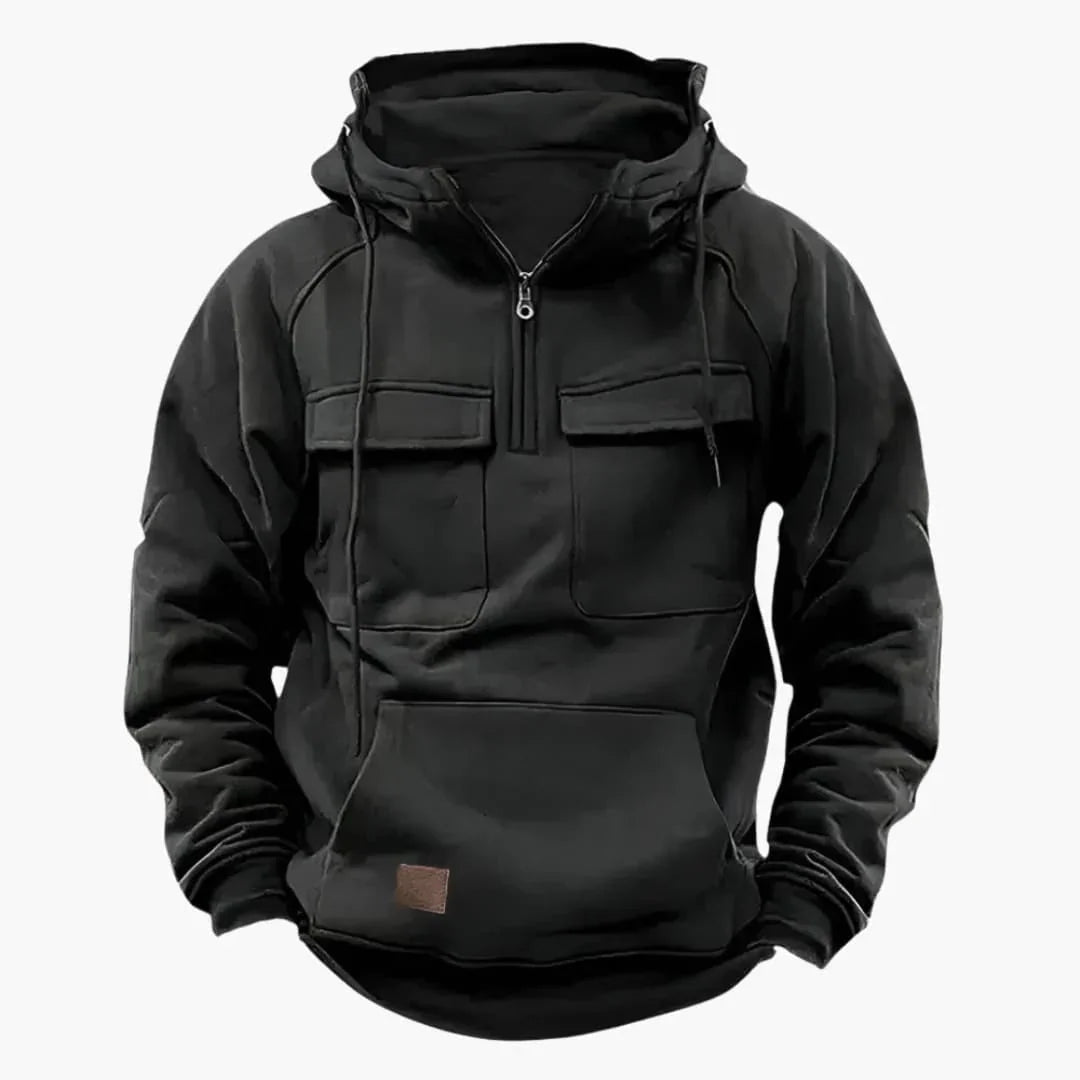 Men's Hoodie with Half Zip and Chest Pockets