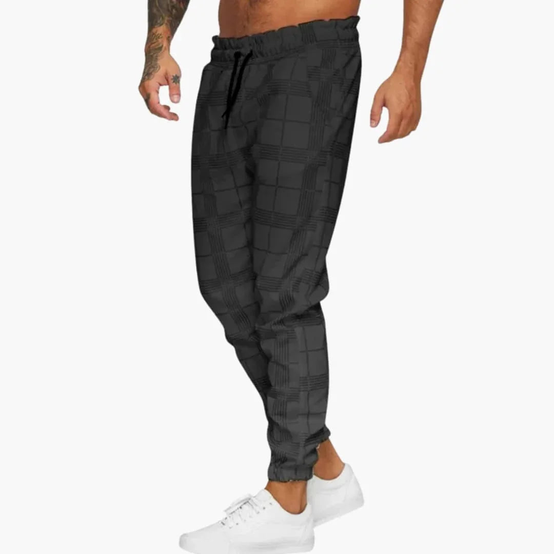 Men's Checkered Pants with Elastic Waistband and Straight Leg