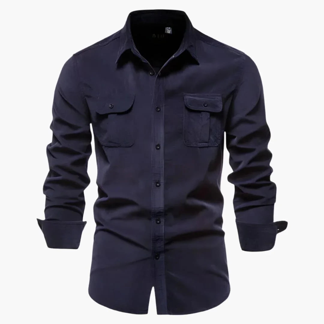 Men's Long Sleeve Shirt with Button Closure and Chest Pockets
