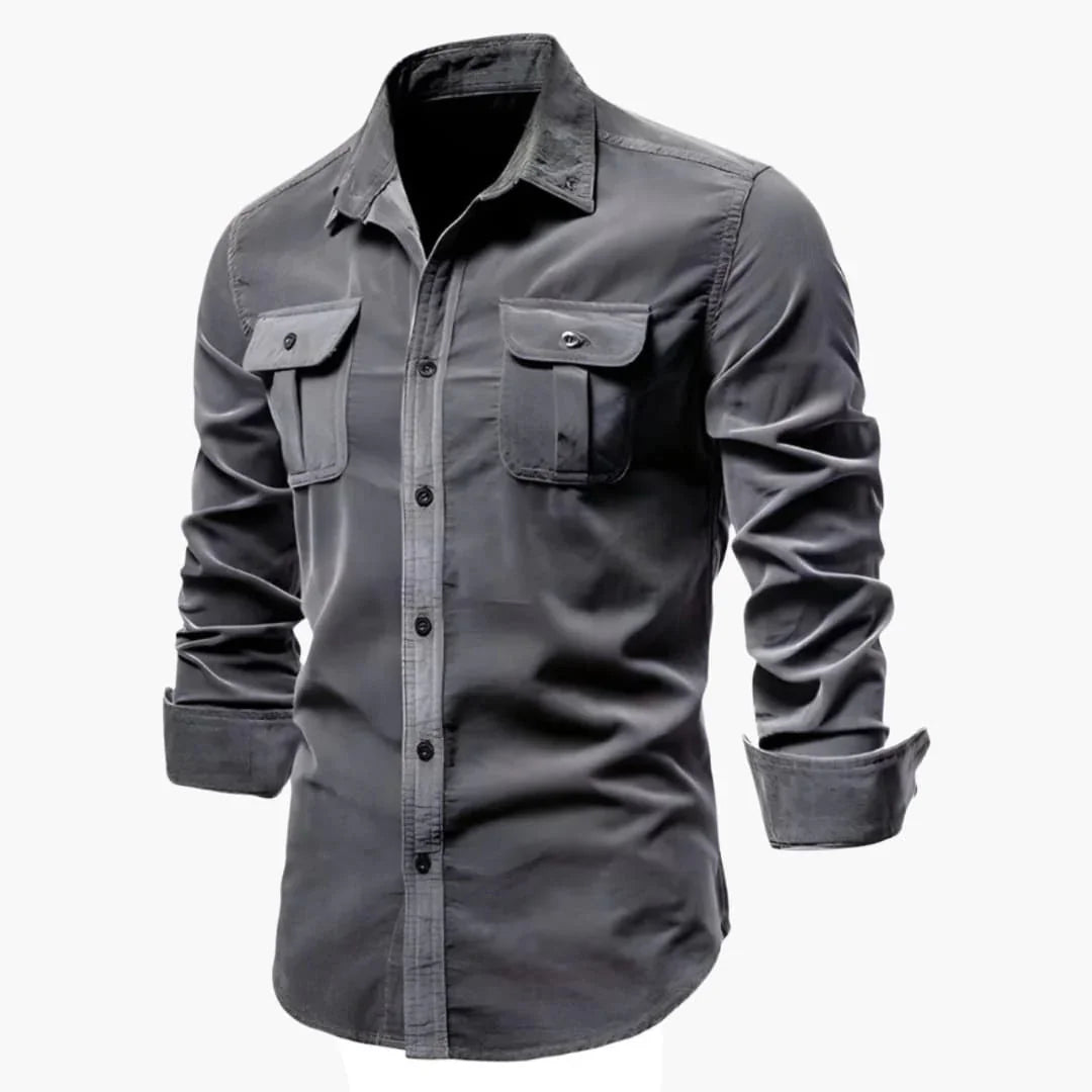 Men's Long Sleeve Shirt with Button Closure and Chest Pockets