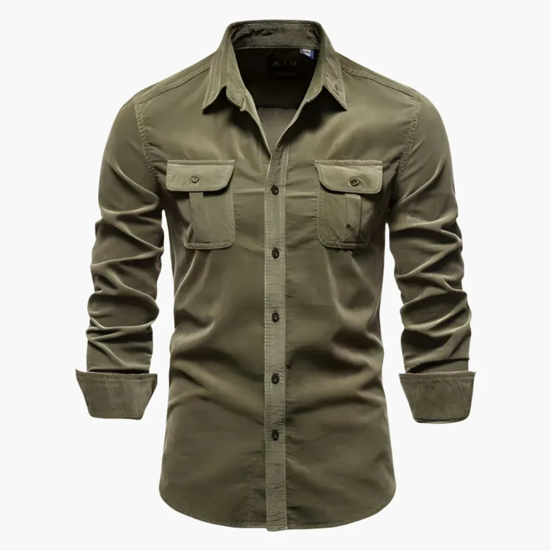 Men's Long Sleeve Shirt with Button Closure and Chest Pockets