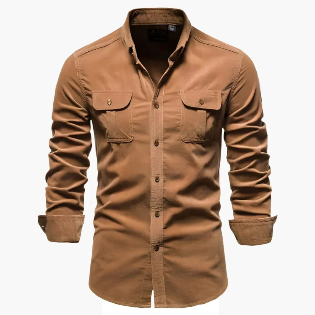Men's Long Sleeve Shirt with Button Closure and Chest Pockets