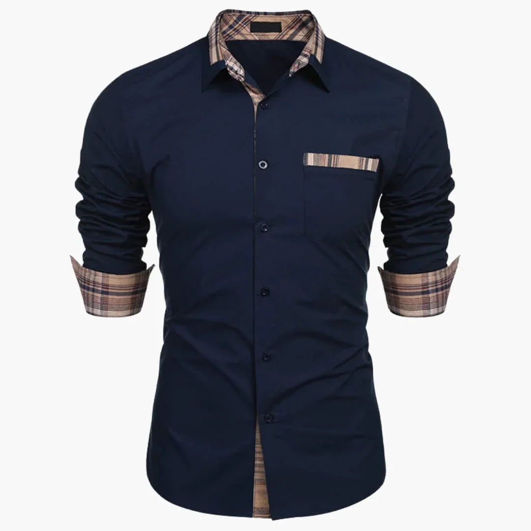 Men's Long Sleeve Shirt with Collar and Check Details