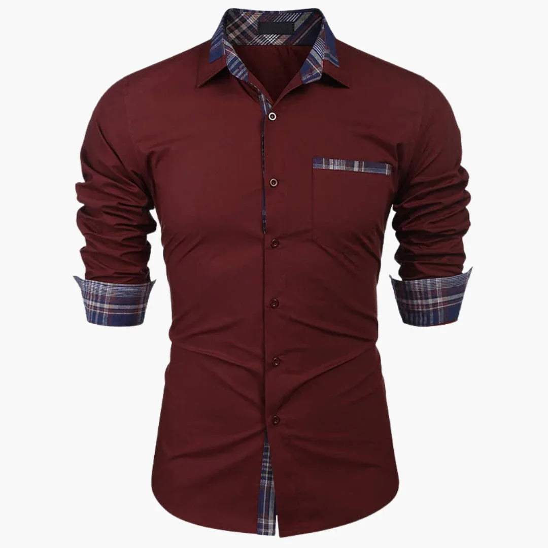 Men's Long Sleeve Shirt with Collar and Check Details