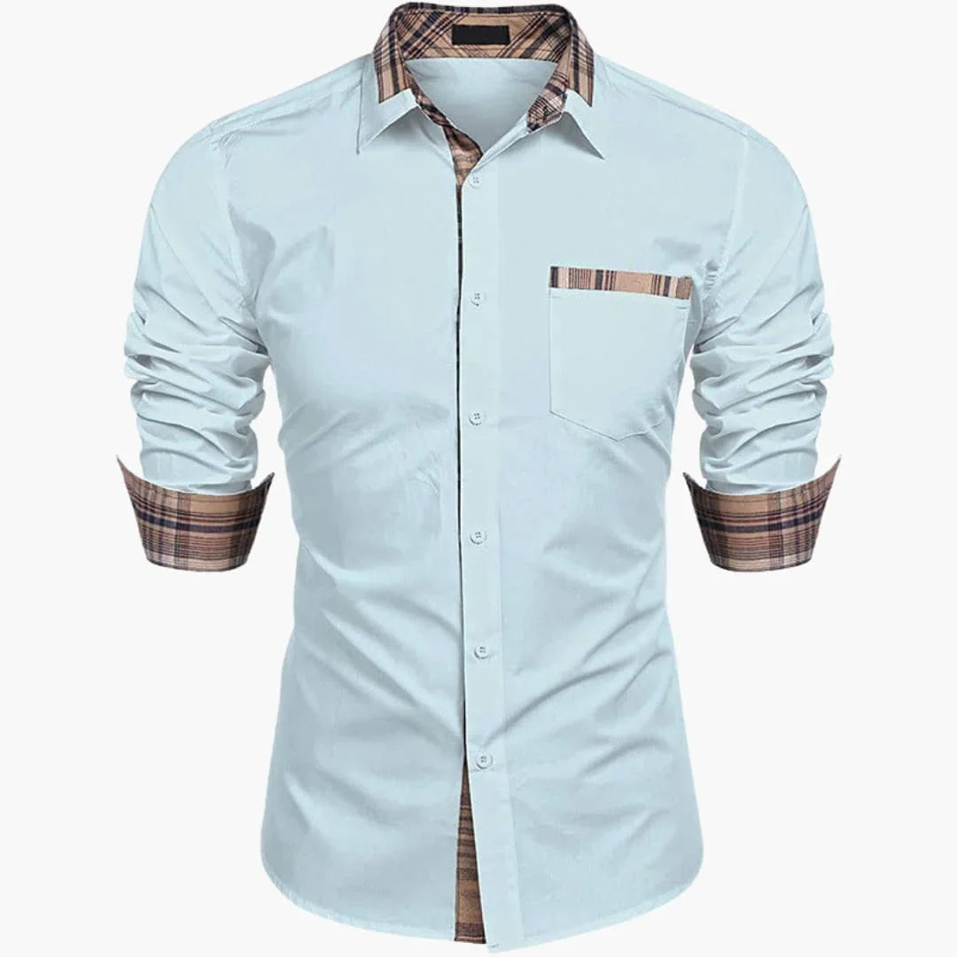 Men's Long Sleeve Shirt with Collar and Check Details