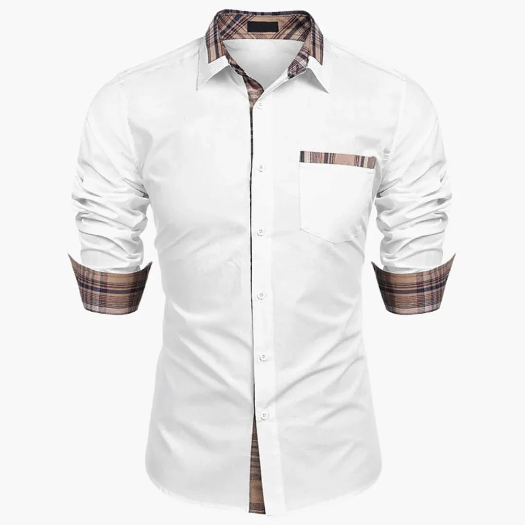 Men's Long Sleeve Shirt with Collar and Check Details