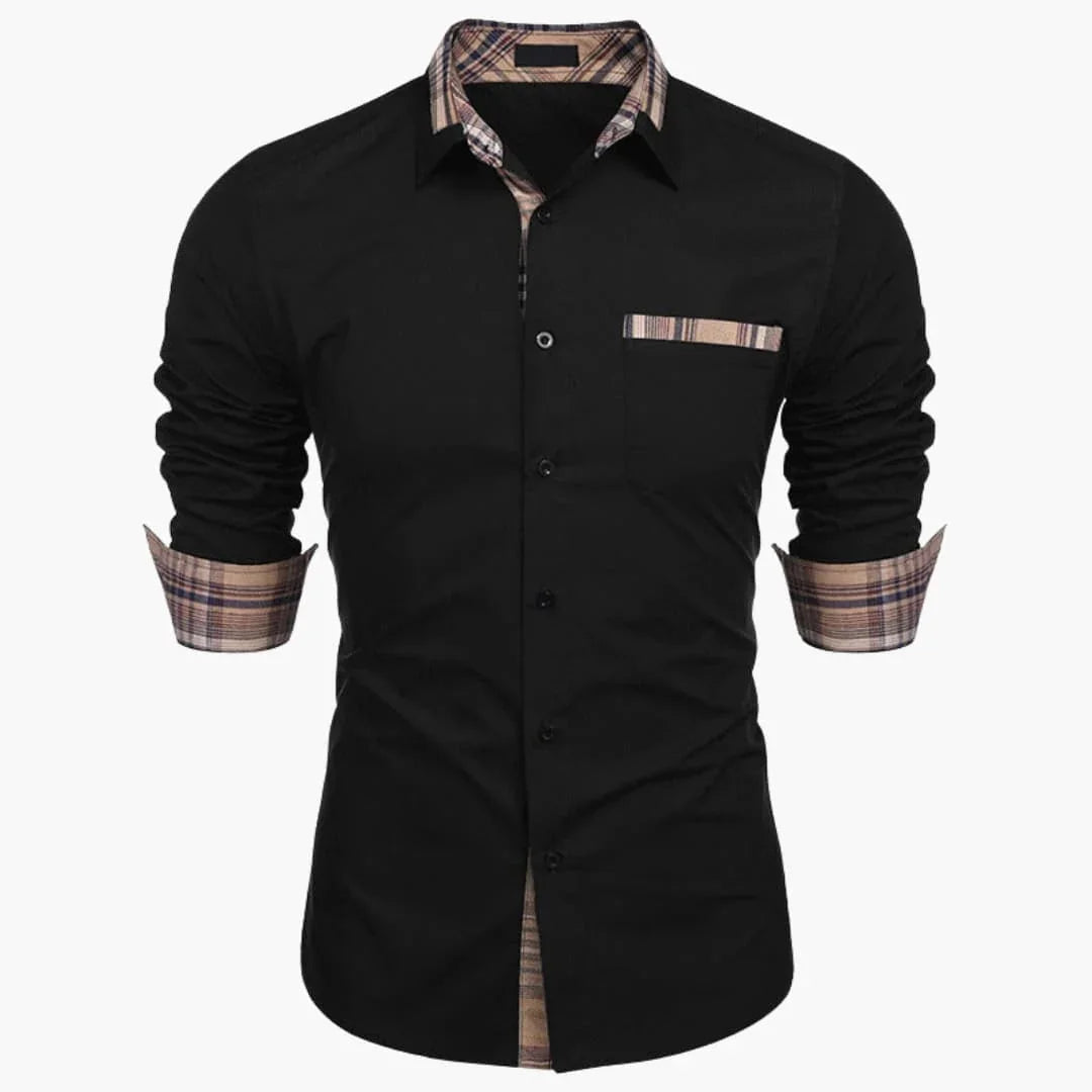 Men's Long Sleeve Shirt with Collar and Check Details