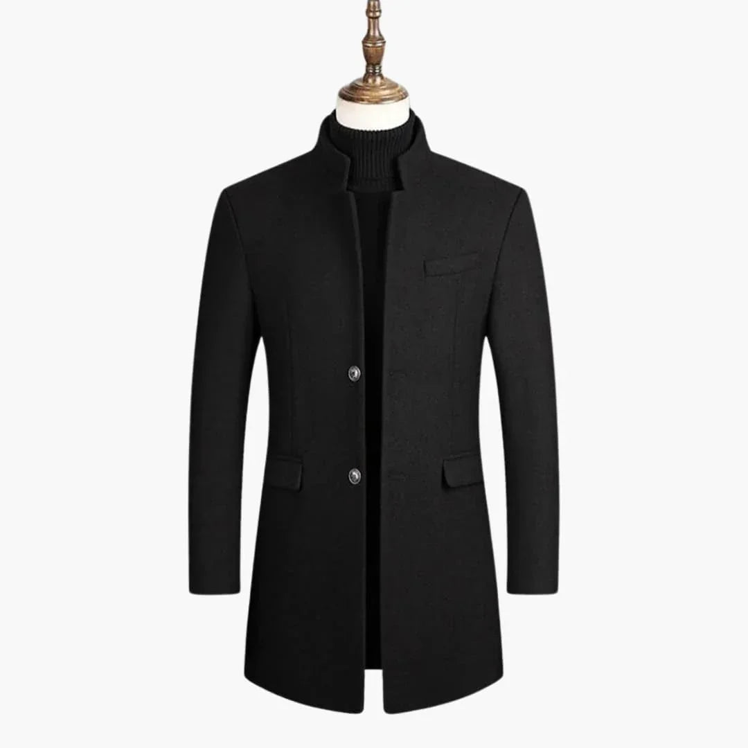 Men's Long Coat with Button Closure