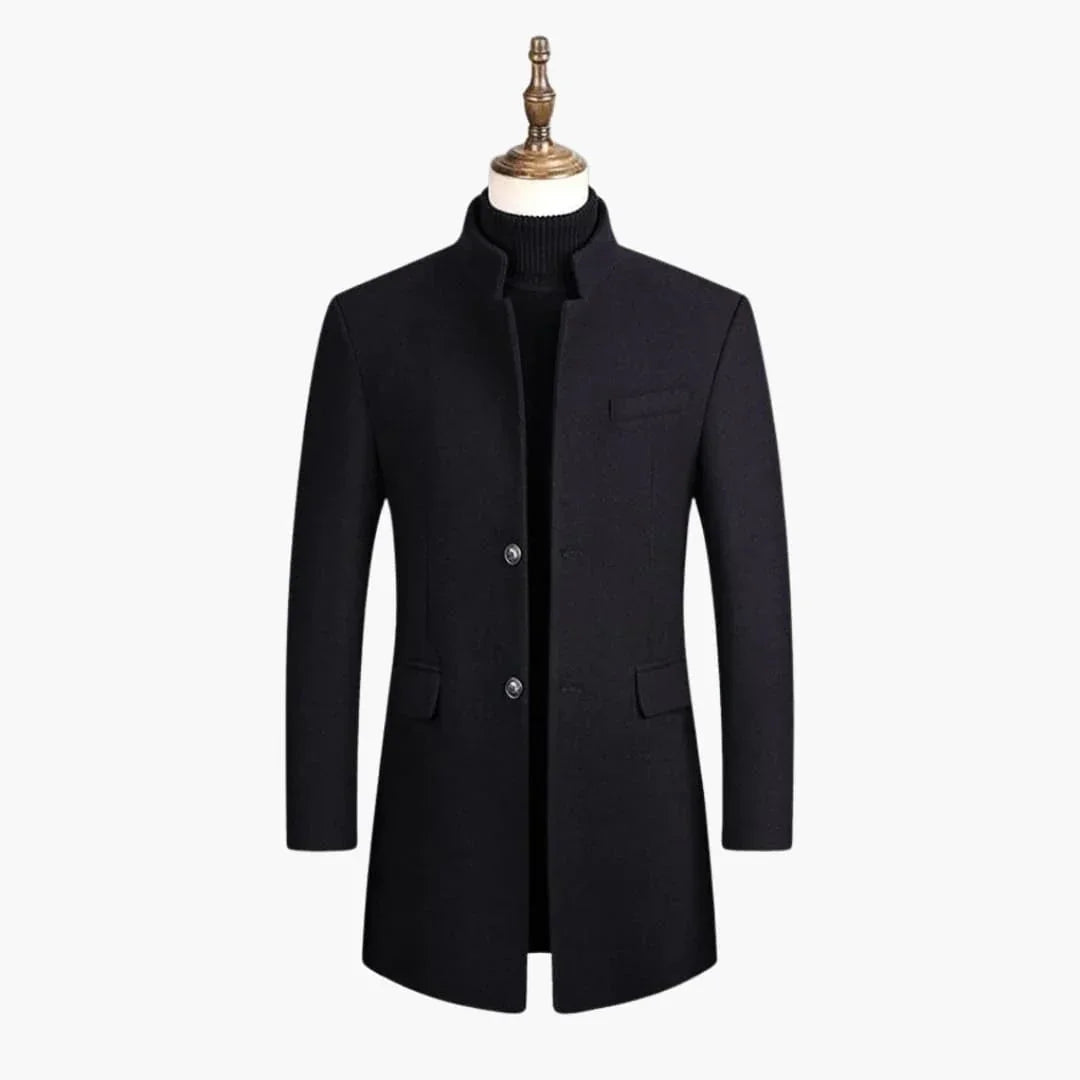 Men's Long Coat with Button Closure