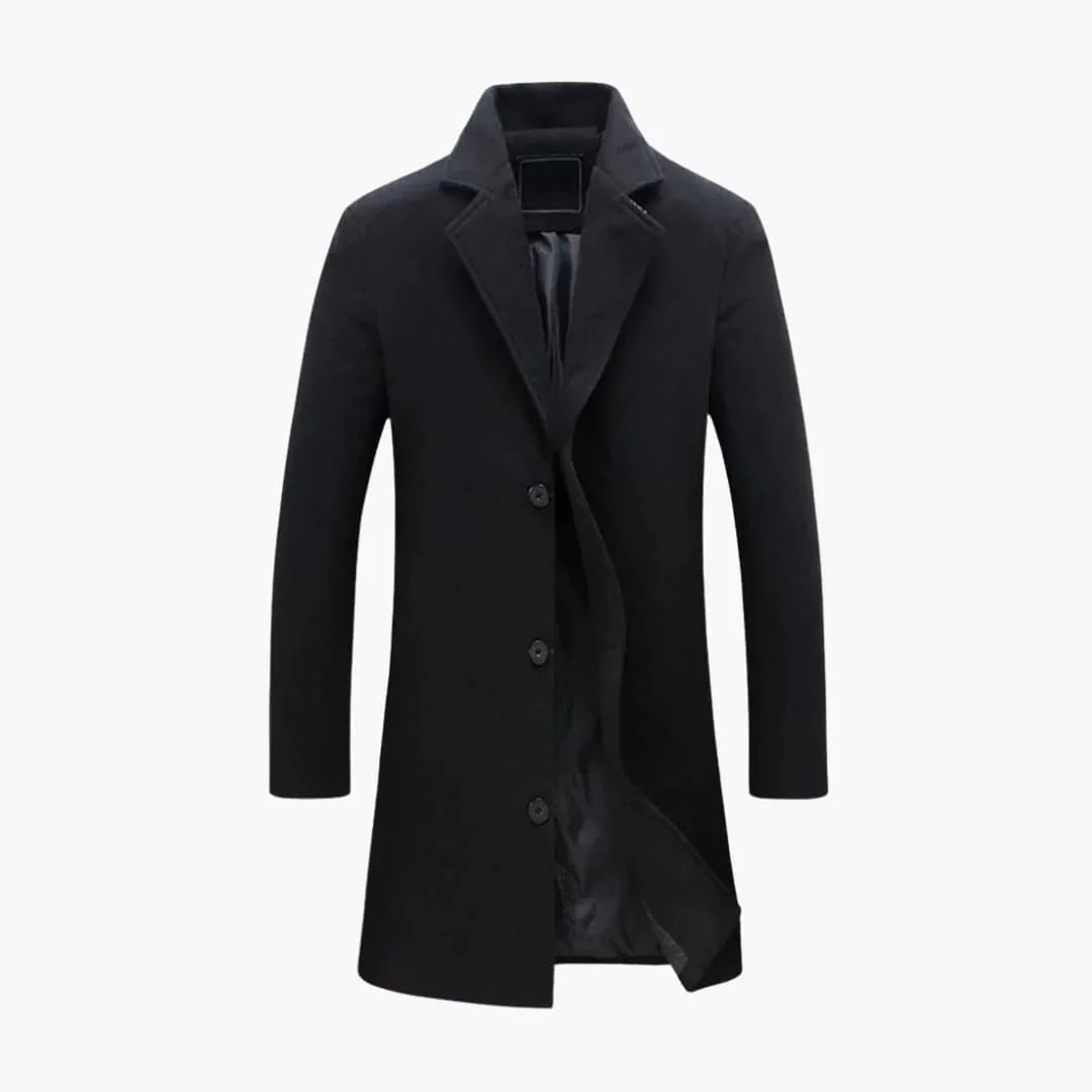 Men's Coat with Notched Collar and Button Closure