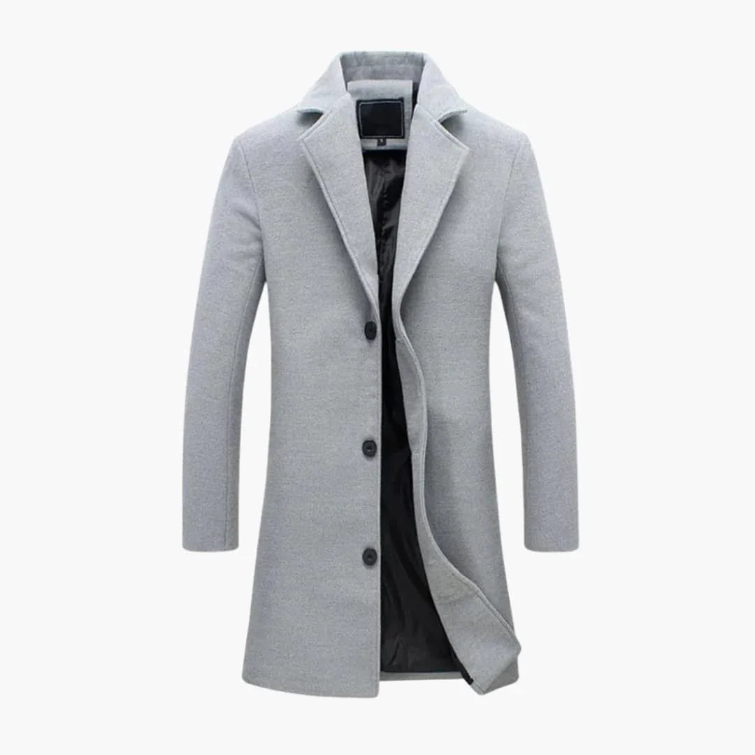 Men's Coat with Notched Collar and Button Closure