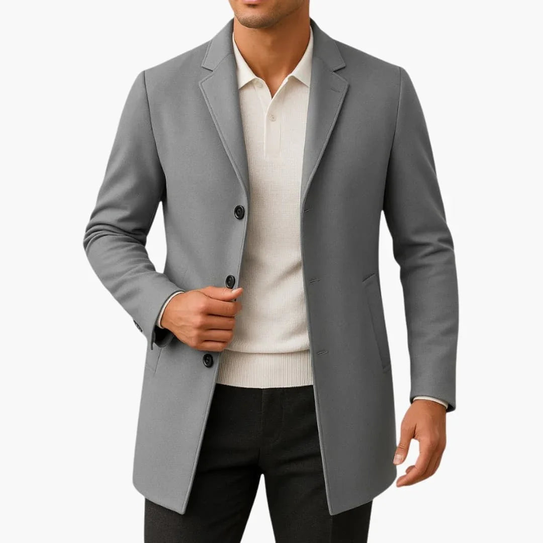Men's Coat with Side Pockets and Button Closure