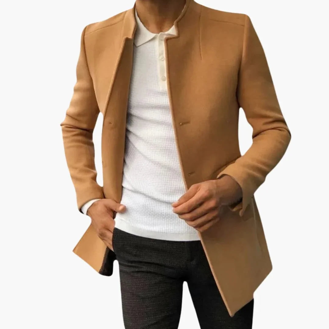 Men's Coat with Side Pockets and Button Closure
