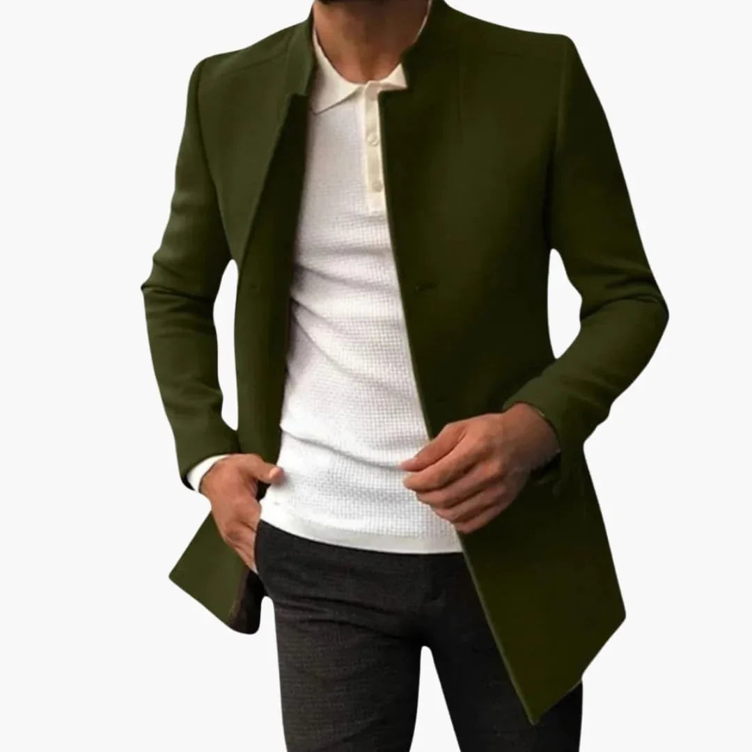Men's Coat with Side Pockets and Button Closure